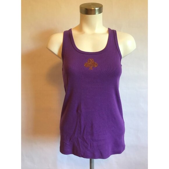 Tory Burch Purple Jeweled Cloverleaf Tank Top, Size XS - Picture 1 of 8